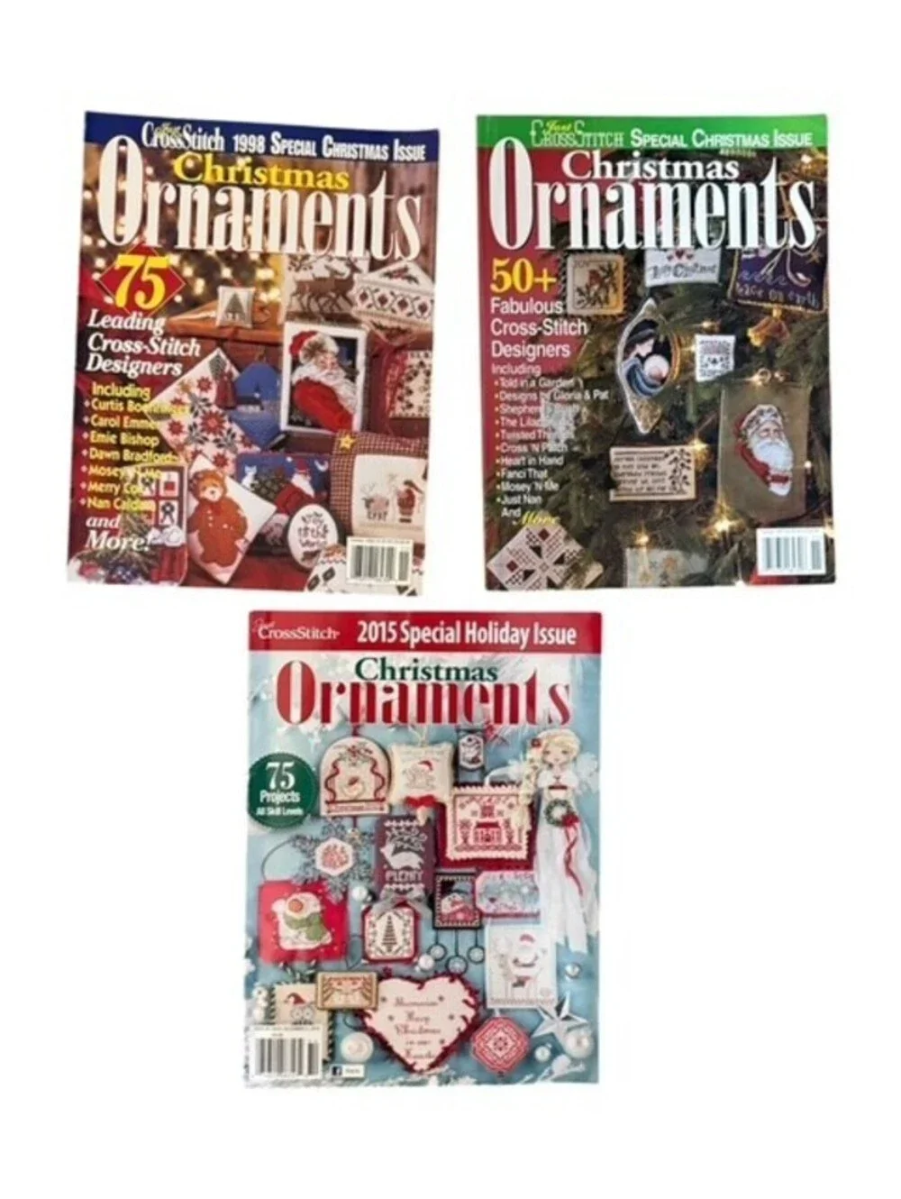 CrossStitch Christmas Ornaments Magazines Vintage 1997 2002 2007 2015 1998 2001